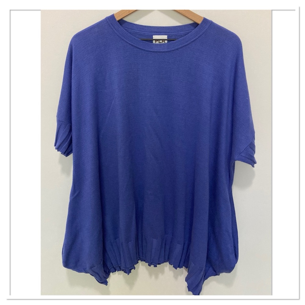 PLANET By Lauren G Pima Cotton Ribbed Hem Sweater Blue One Size